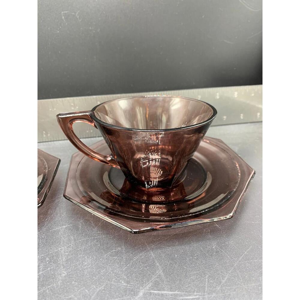 Amethyst Hazel-Atlas Moroccan Depression Glass Cup And Saucer Octagon - Picture 9 of 9